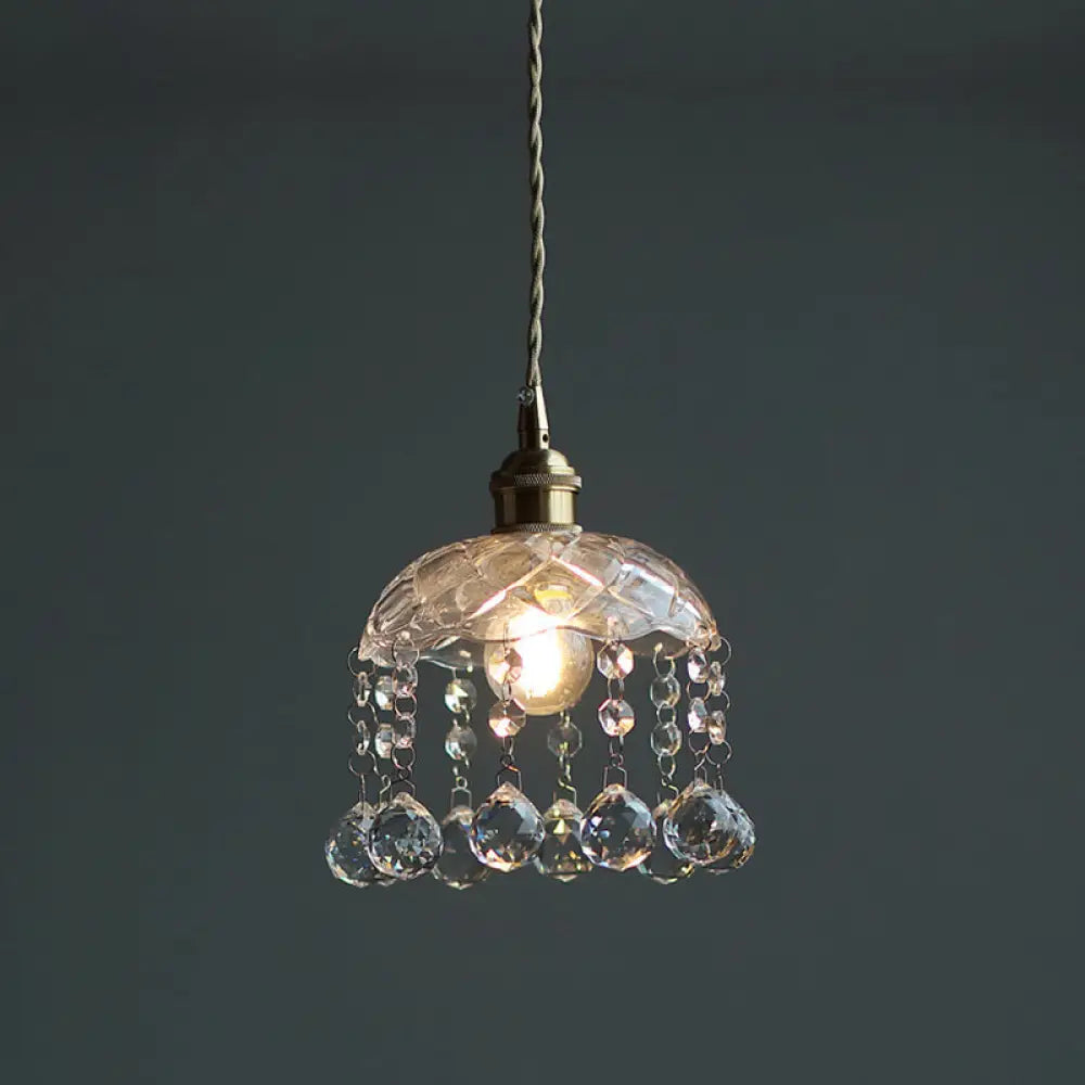 Brass Finish Crystal Mini Pendant Light with Glass Lamp Socket for Coffee Shop