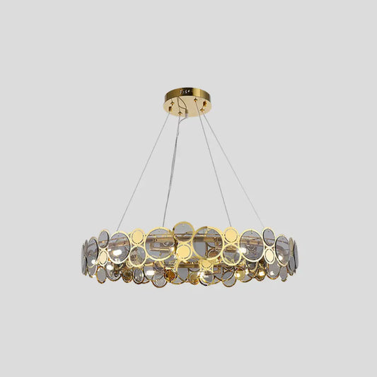 Brass Finish Crystal Pendant Ceiling Light with Glass Shade for Spacious Bedrooms