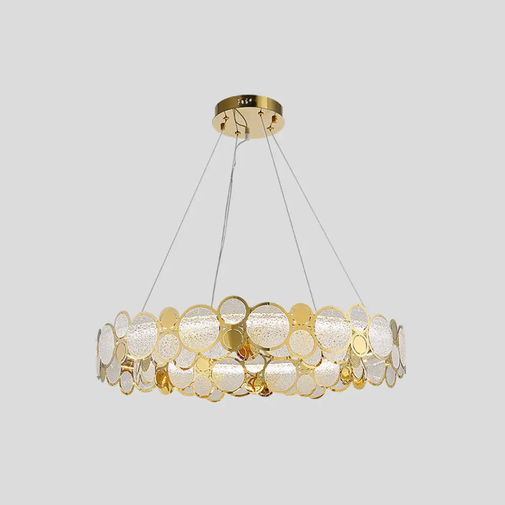 Brass Finish Crystal Pendant Ceiling Light with Glass Shade for Spacious Bedrooms