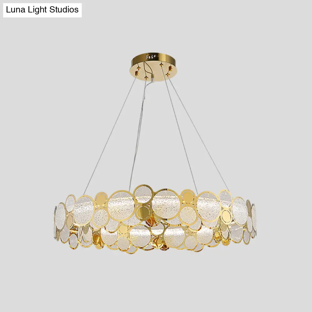 Brass Finish Crystal Pendant Ceiling Light with Glass Shade for Spacious Bedrooms