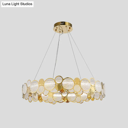 Brass Finish Crystal Pendant Ceiling Light with Glass Shade for Spacious Bedrooms