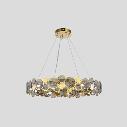 Brass Finish Crystal Pendant Ceiling Light with Glass Shade for Spacious Bedrooms