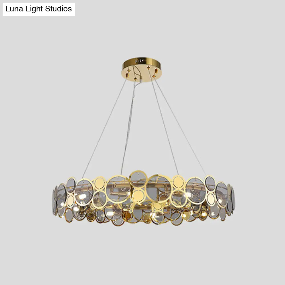 Brass Finish Crystal Pendant Ceiling Light with Glass Shade for Spacious Bedrooms