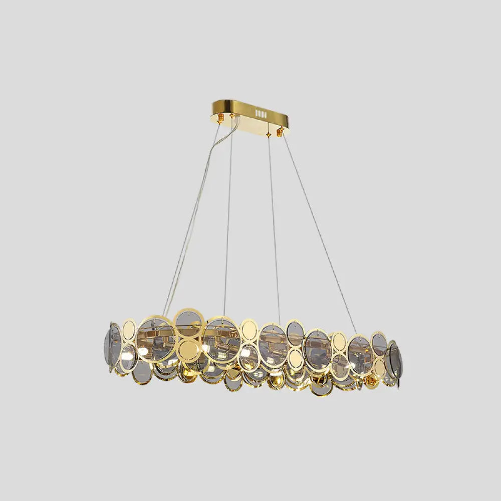 Brass Finish Crystal Pendant Ceiling Light with Glass Shade for Spacious Bedrooms