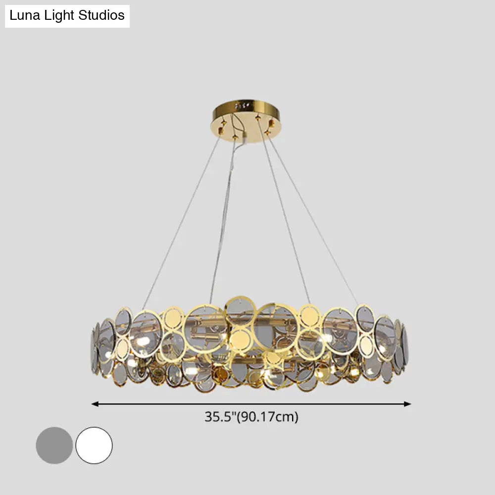 Brass Finish Crystal Pendant Ceiling Light with Glass Shade for Spacious Bedrooms