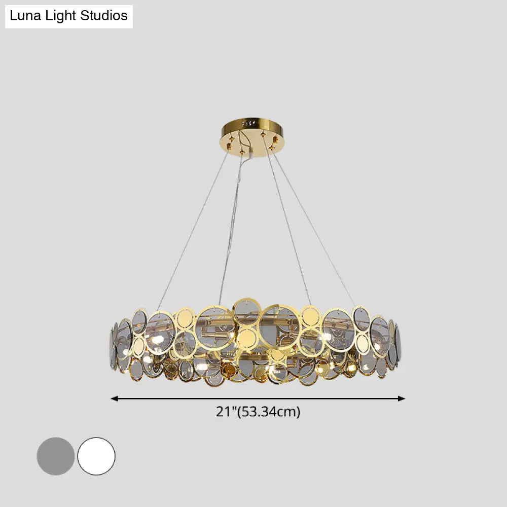 Brass Finish Crystal Pendant Ceiling Light with Glass Shade for Spacious Bedrooms