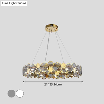 Brass Finish Crystal Pendant Ceiling Light with Glass Shade for Spacious Bedrooms