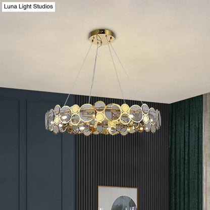 Brass Finish Crystal Pendant Ceiling Light with Glass Shade for Spacious Bedrooms