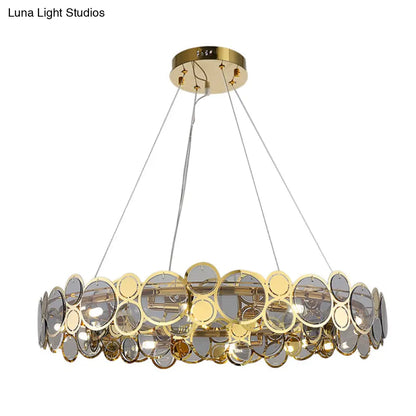 Brass Finish Crystal Pendant Ceiling Light with Glass Shade for Spacious Bedrooms