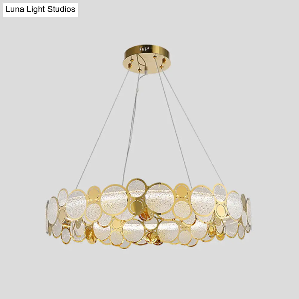 Brass Finish Crystal Pendant Ceiling Light with Glass Shade for Spacious Bedrooms