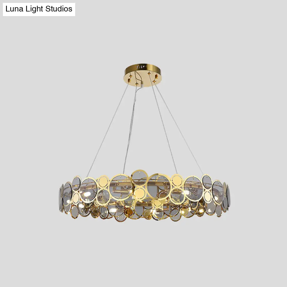 Brass Finish Crystal Pendant Ceiling Light with Glass Shade for Spacious Bedrooms