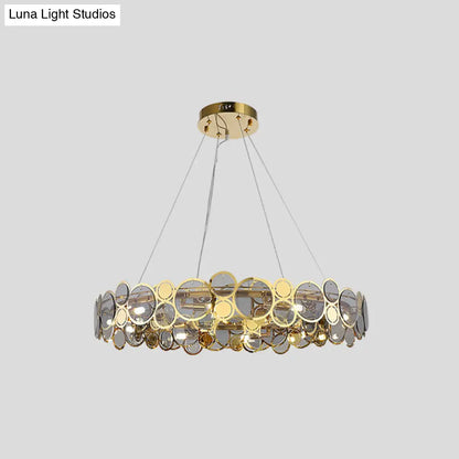 Brass Finish Crystal Pendant Ceiling Light with Glass Shade for Spacious Bedrooms