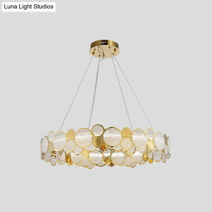 Brass Finish Crystal Pendant Ceiling Light with Glass Shade for Spacious Bedrooms