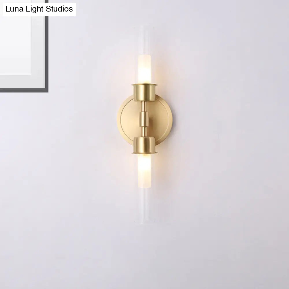 DecorBites™ Brass Finish Double Cylinder Wall Sconce - Clear Glass, 2 Lights