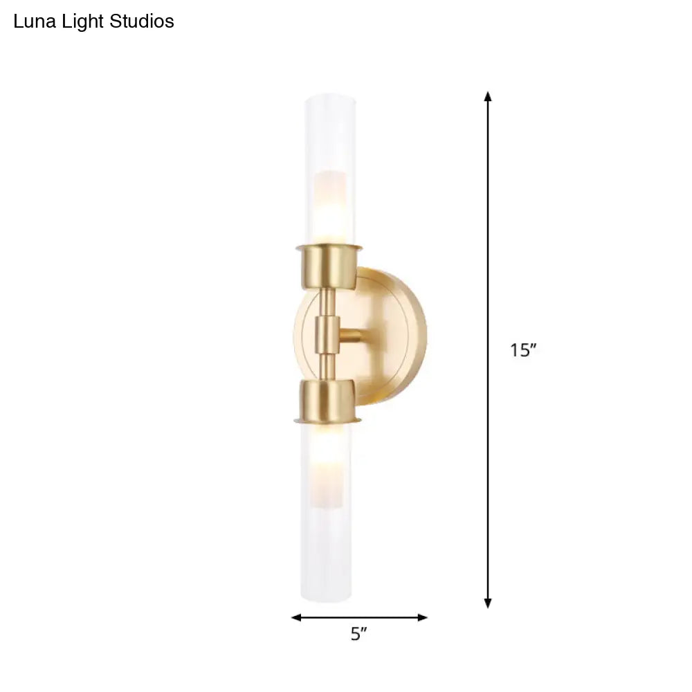 DecorBites™ Brass Finish Double Cylinder Wall Sconce - Clear Glass, 2 Lights