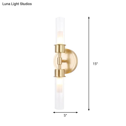 DecorBites™ Brass Finish Double Cylinder Wall Sconce - Clear Glass, 2 Lights