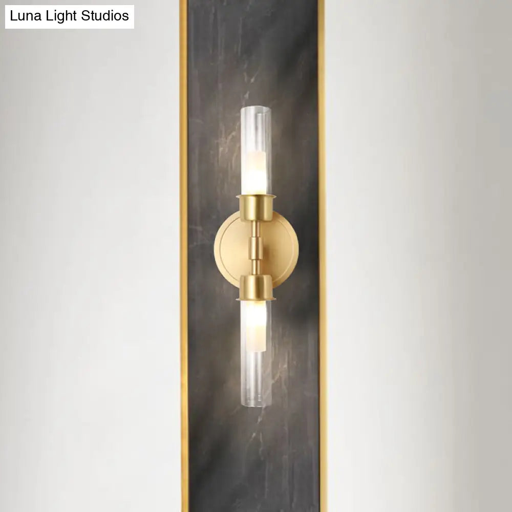 DecorBites™ Brass Finish Double Cylinder Wall Sconce - Clear Glass, 2 Lights