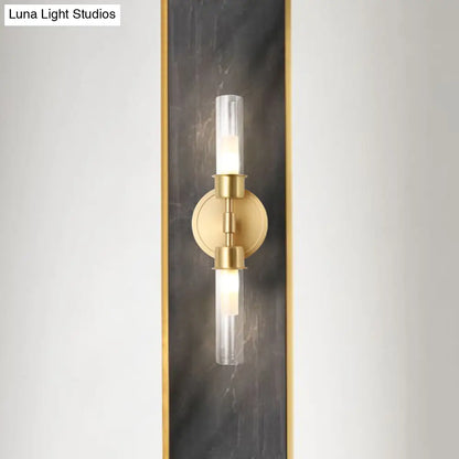 DecorBites™ Brass Finish Double Cylinder Wall Sconce - Clear Glass, 2 Lights