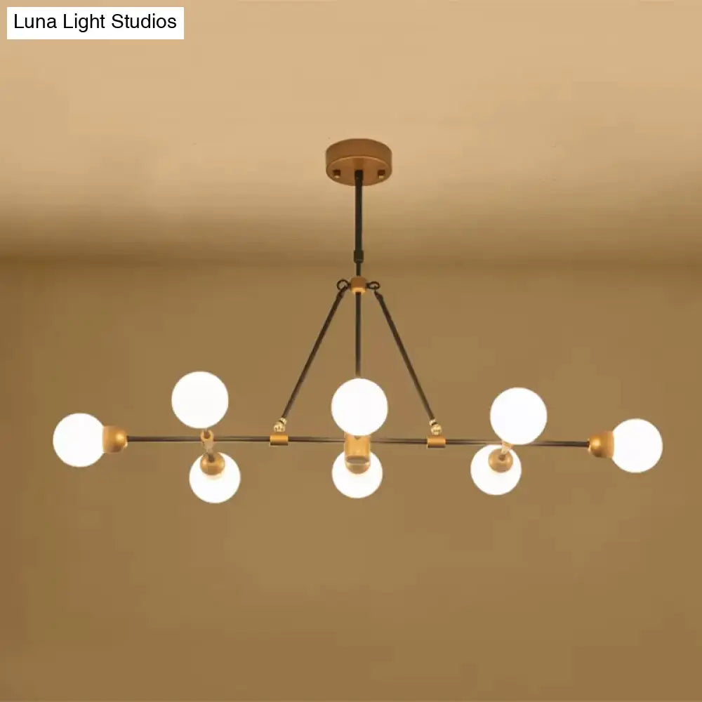DecorBites™ Brass Finish Island Light with Orb Shade - 8-Light Metal Hanging Lamp for Dining Room