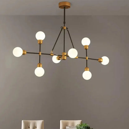 DecorBites™ Brass Finish Island Light with Orb Shade - 8-Light Metal Hanging Lamp for Dining Room