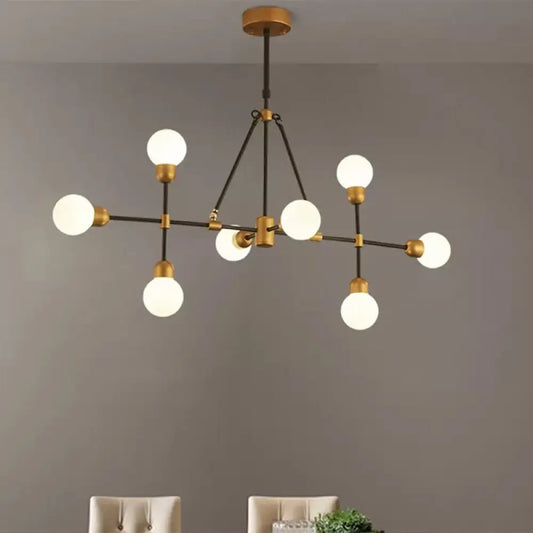 DecorBites™ Brass Finish Island Light with Orb Shade - 8-Light Metal Hanging Lamp for Dining Room