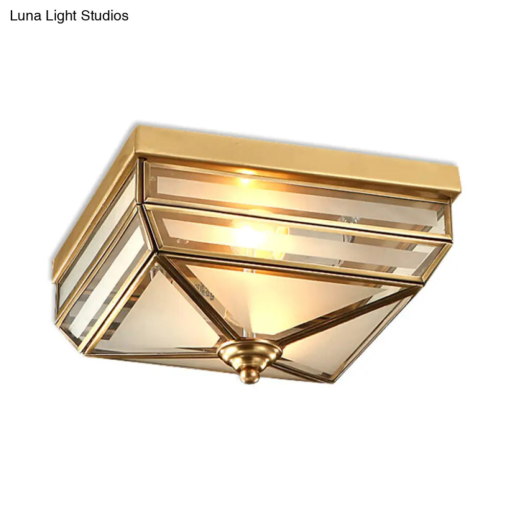 DecorBites™ DecorBites™ Brass Flush Mount Ceiling Light Fixture for Dining Room - Tradition Rectangle Design, Frosted Opal Glass, 2 Bulbs