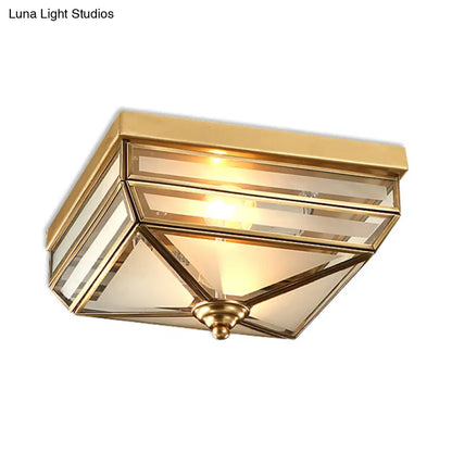 DecorBites™ DecorBites™ Brass Flush Mount Ceiling Light Fixture for Dining Room - Tradition Rectangle Design, Frosted Opal Glass, 2 Bulbs