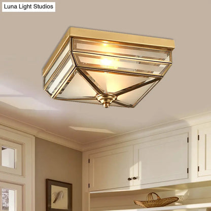 DecorBites™ DecorBites™ Brass Flush Mount Ceiling Light Fixture for Dining Room - Tradition Rectangle Design, Frosted Opal Glass, 2 Bulbs