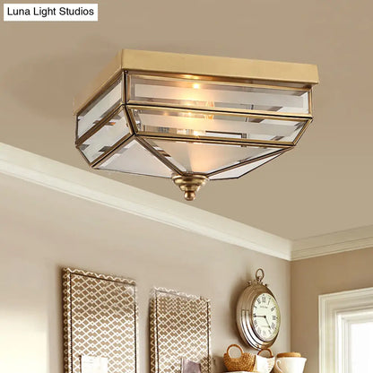 DecorBites™ DecorBites™ Brass Flush Mount Ceiling Light Fixture for Dining Room - Tradition Rectangle Design, Frosted Opal Glass, 2 Bulbs