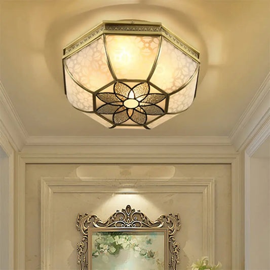 DecorBites™ DecorBites™ Brass Flush Mount Ceiling Light with Beveled Opaque Glass - 4 Bulbs for Bedroom