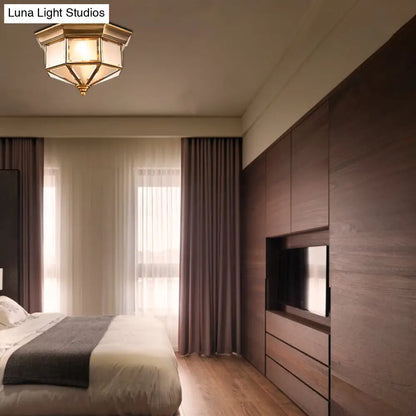 DecorBites™ Brass Flush Mount Fixture with Curved Frosted Glass for Bedroom - 2 Lights