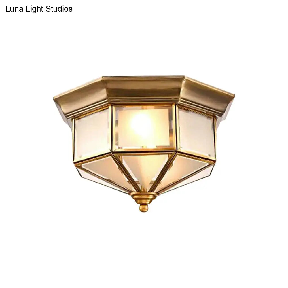 DecorBites™ Brass Flush Mount Fixture with Curved Frosted Glass for Bedroom - 2 Lights