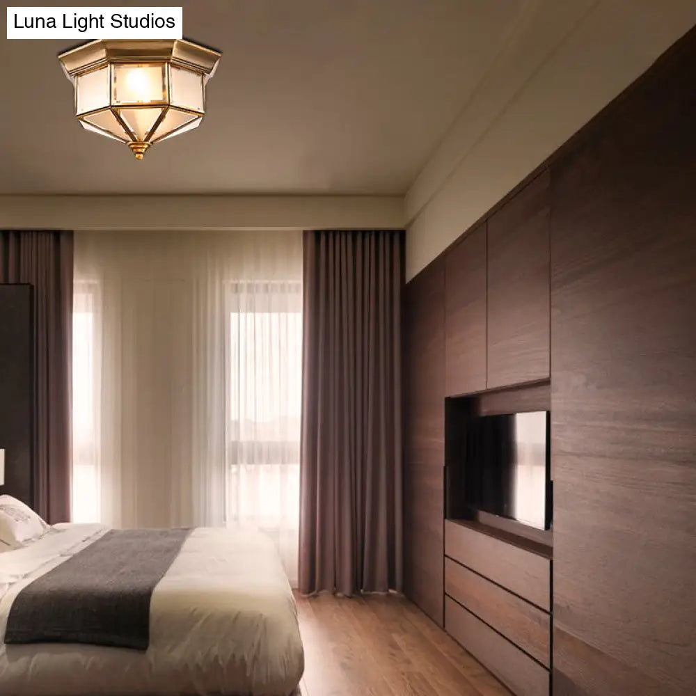 DecorBites™ Brass Flush Mount Fixture with Curved Frosted Glass for Bedroom - 2 Lights