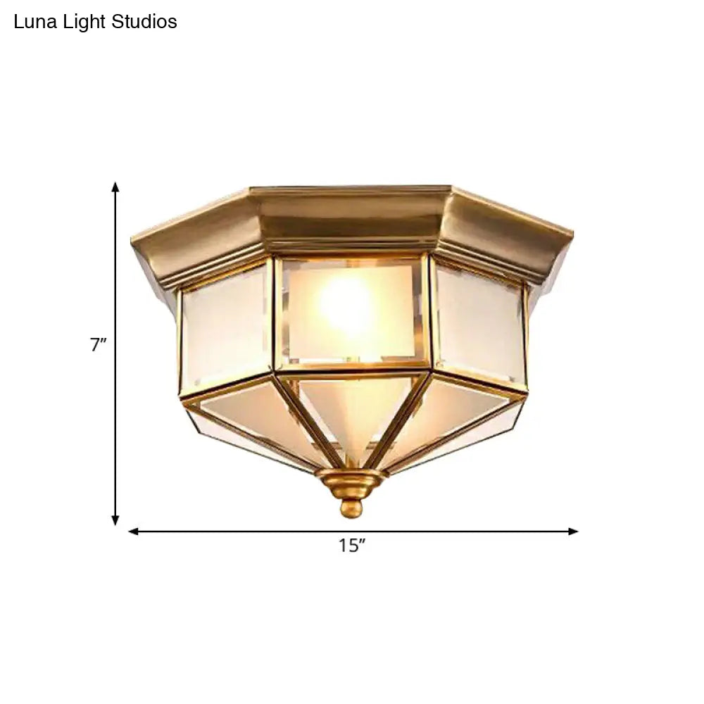 DecorBites™ Brass Flush Mount Fixture with Curved Frosted Glass for Bedroom - 2 Lights