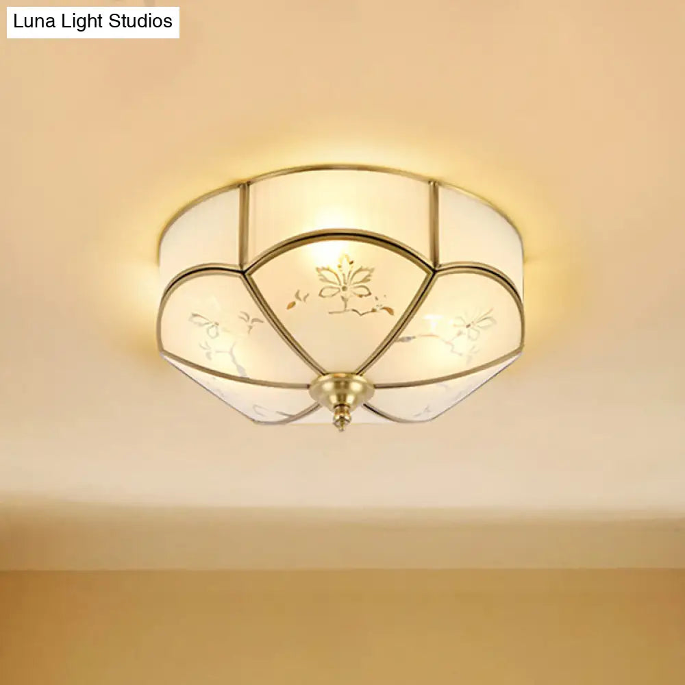 DecorBites™ DecorBites™ Brass Flush Mount Lamp with Colonial Sandblasted Glass - 3/4/6 Head Options