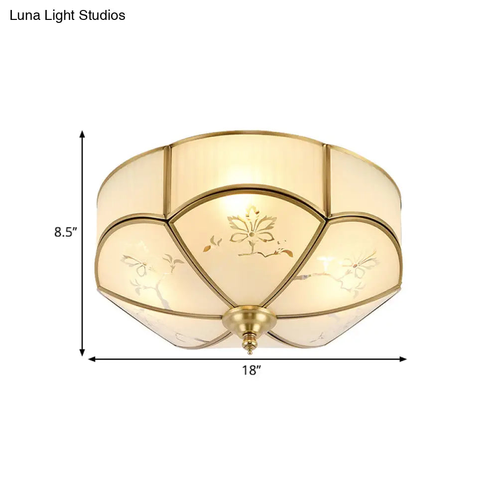 DecorBites™ DecorBites™ Brass Flush Mount Lamp with Colonial Sandblasted Glass - 3/4/6 Head Options