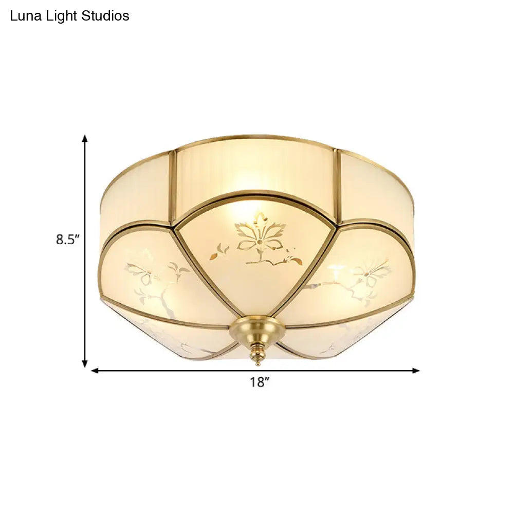 DecorBites™ DecorBites™ Brass Flush Mount Lamp with Colonial Sandblasted Glass - 3/4/6 Head Options