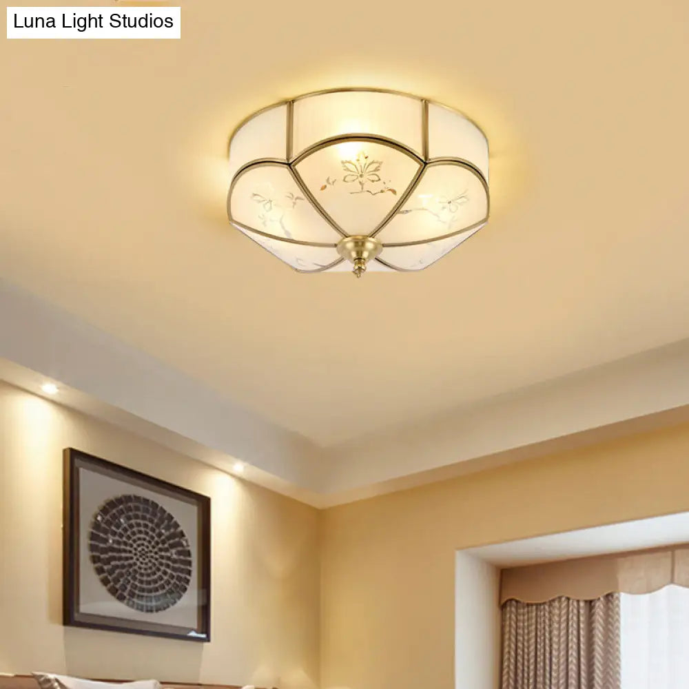 DecorBites™ DecorBites™ Brass Flush Mount Lamp with Colonial Sandblasted Glass - 3/4/6 Head Options