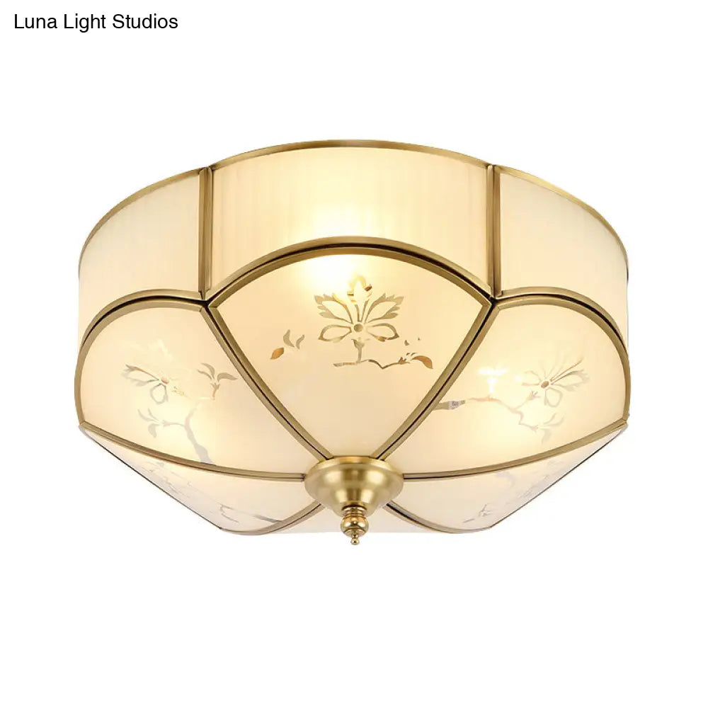 DecorBites™ DecorBites™ Brass Flush Mount Lamp with Colonial Sandblasted Glass - 3/4/6 Head Options