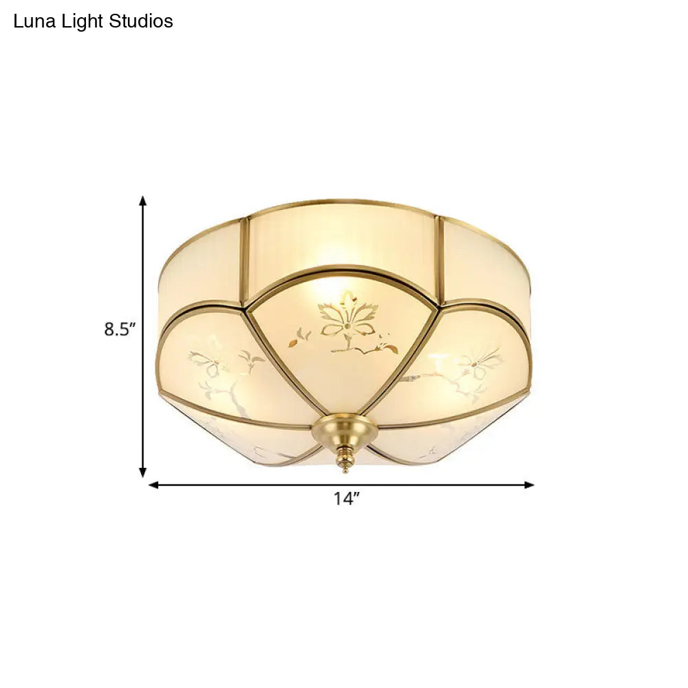DecorBites™ DecorBites™ Brass Flush Mount Lamp with Colonial Sandblasted Glass - 3/4/6 Head Options