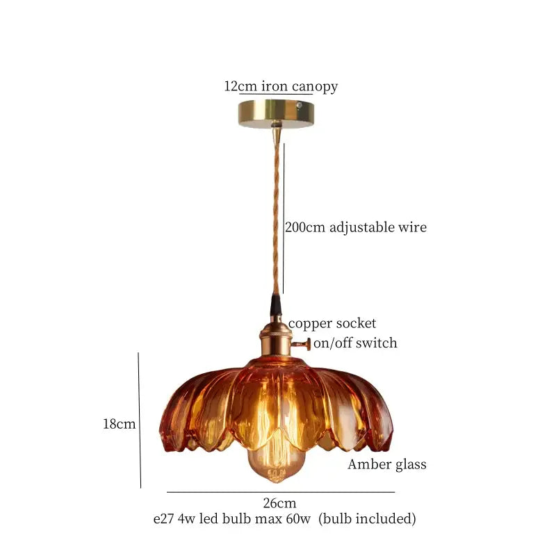 Amber glass pendant lamp with copper socket and adjustable wire from decorbites brass glass lotus dining room set