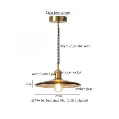 Vintage-style pendant lamp with brass glass lotus amber shade copper socket and adjustable braided wire decorbites brass glass