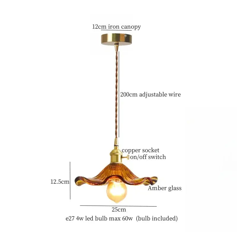 A brass glass lotus pendant lamp with a 12cm brass iron canopy and adjustable copper wire suspension for dining room decorbites brass glass