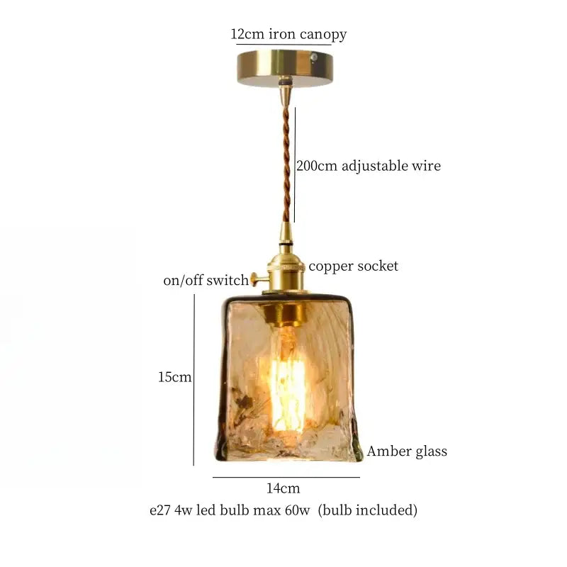 Brass glass lotus pendant lamp with warm amber glass, brass canopy, copper socket, and adjustable wire for decorbites brass glass