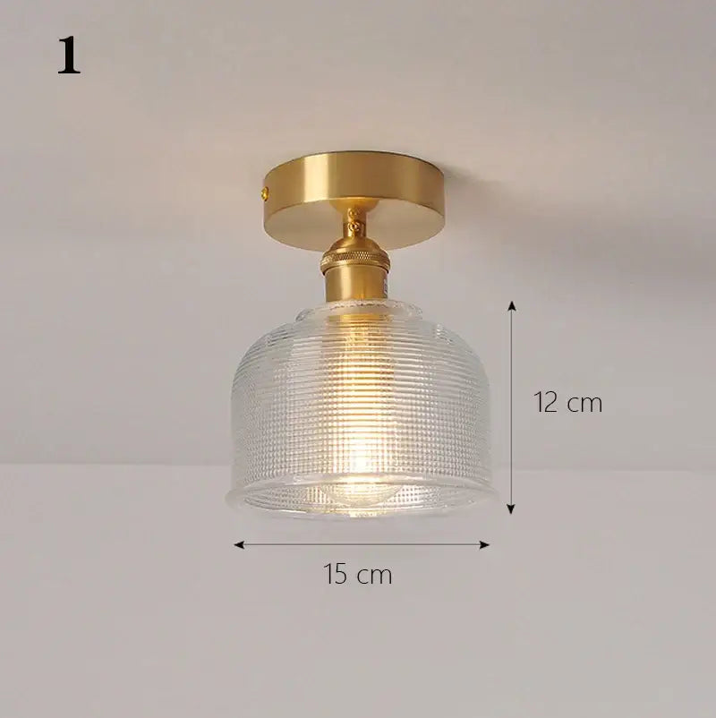 Brass glass shade pendant ceiling lamp with clear ribbed glass shade and brass metal base for kitchen lighting