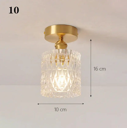 Brass glass shade pendant ceiling lamp with clear faceted glass and gold-toned metal mount for kitchen lights