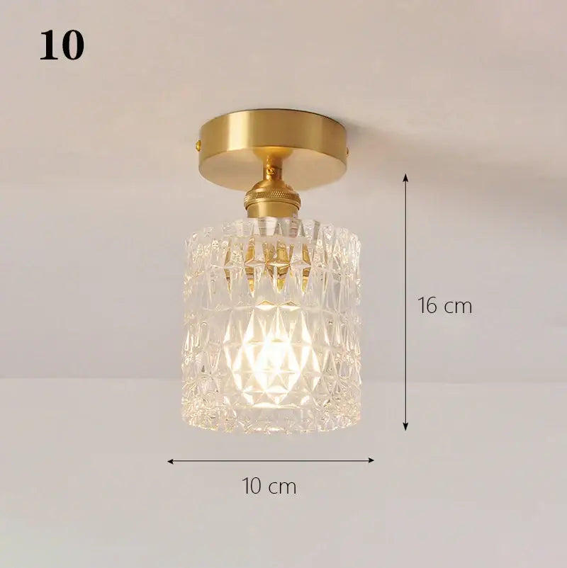 Brass glass shade pendant ceiling lamp with clear faceted glass and gold-toned metal mount for kitchen lights
