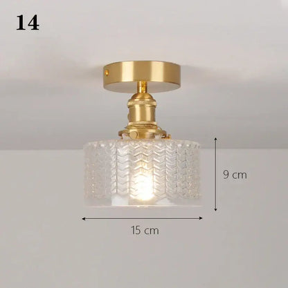 Brass glass shade pendant ceiling lamp with a clear textured chevron-patterned glass shade for kitchen lights