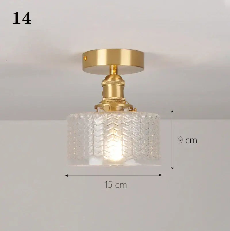 Brass glass shade pendant ceiling lamp with a clear textured chevron-patterned glass shade for kitchen lights