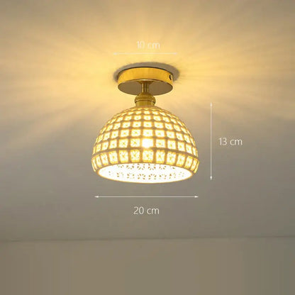 Gold-toned brass glass shade pendant ceiling lamp with dome-shaped crystal-encrusted shade for kitchen lights